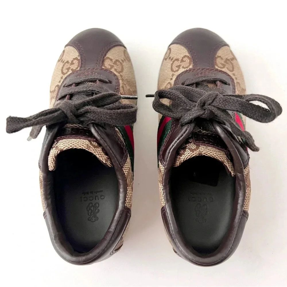 GUCCI || Baby Supreme GG Logo Web Stripe Lace Up Canvas Leather Sneakers Size 24 - Picture 7 of 13